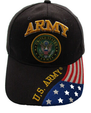 U.S. Army Hat Cap Strap Back Mens One Size Black Flag Stars USA Patriotic